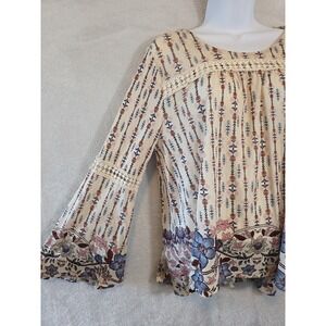 EUC Style & Co Blouse Womens PL White Floral Crochet Lightweight Bohemian Casual